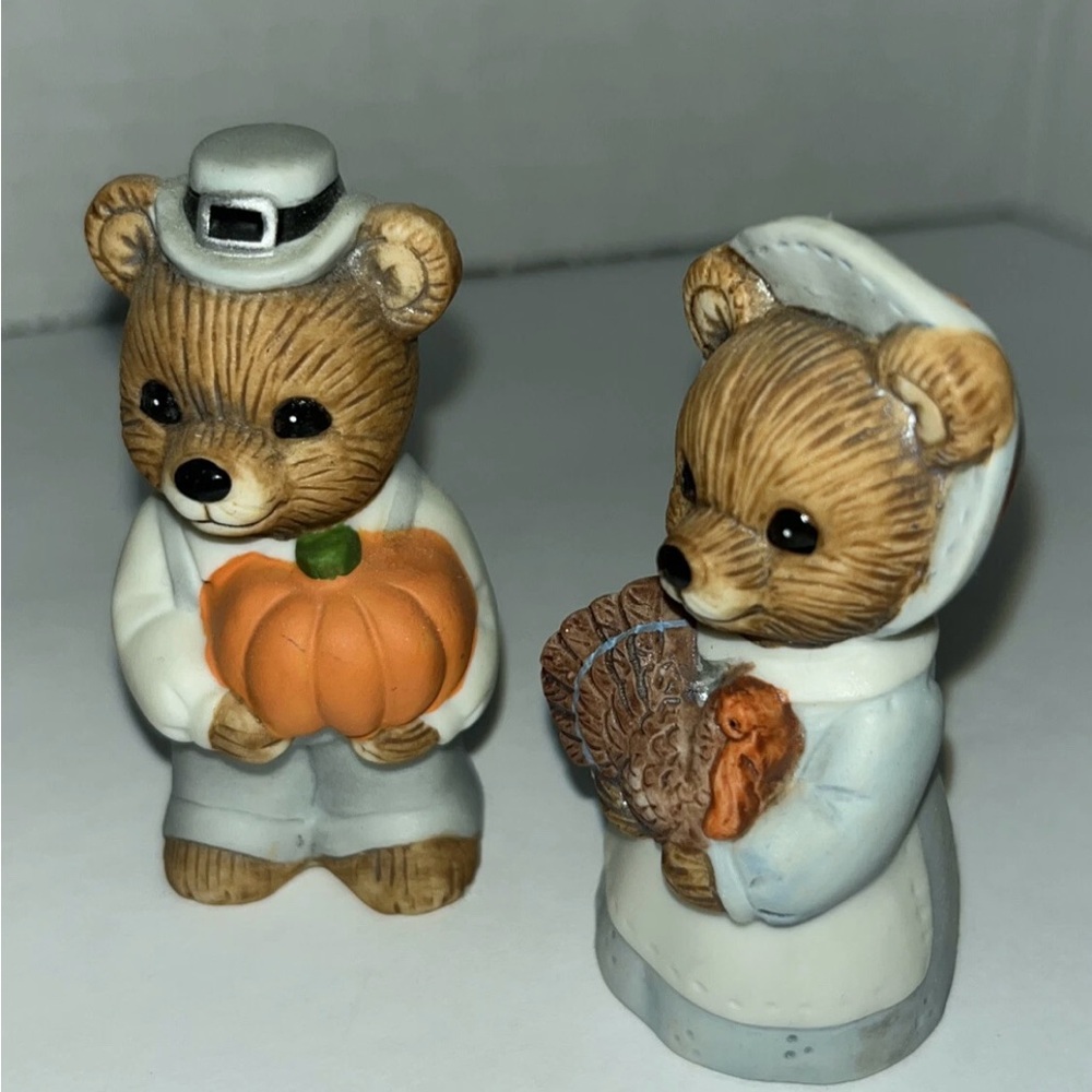 Thanksgiving Bears Homco Autumn Harvest 5312 Pilgrim Set of 4 Box Vtg - Picture 2 of 3